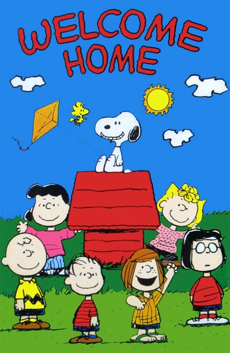 Peanuts Gang Welcome Home Flag Snoopy Cartoon