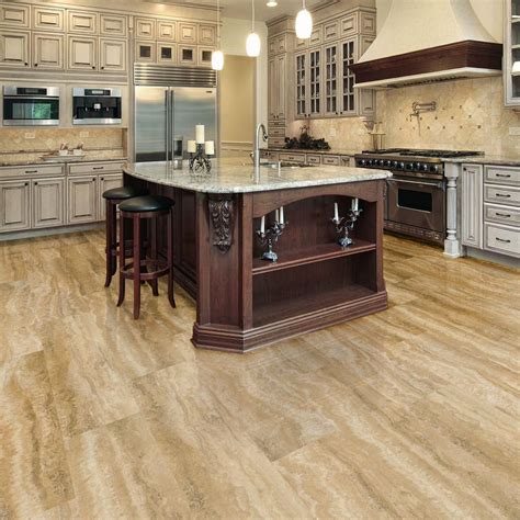 These outdoor flooring tiles are a great option to continue the look of wooden furniture or railings. Take Home Sample - Allure Ultra Tile Aegean Travertine ...