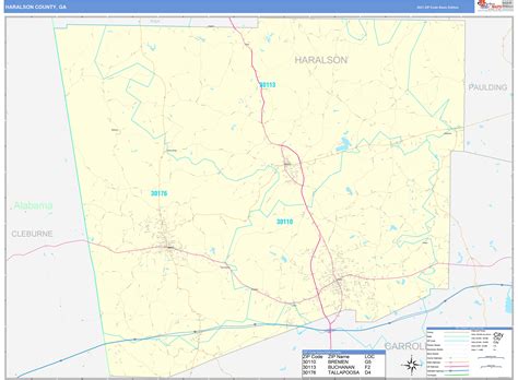 Haralson County, GA Zip Code Wall Map Basic Style by MarketMAPS - MapSales