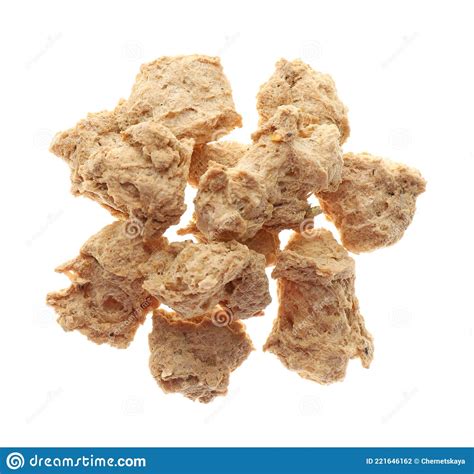 Dehydrated Soy Meat Chunks On White Background Top View Stock Photo