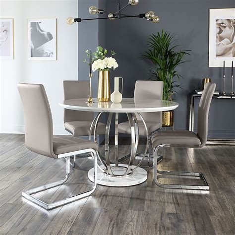Savoy Round Grey Marble And Chrome Dining Table With 4 Perth Taupe