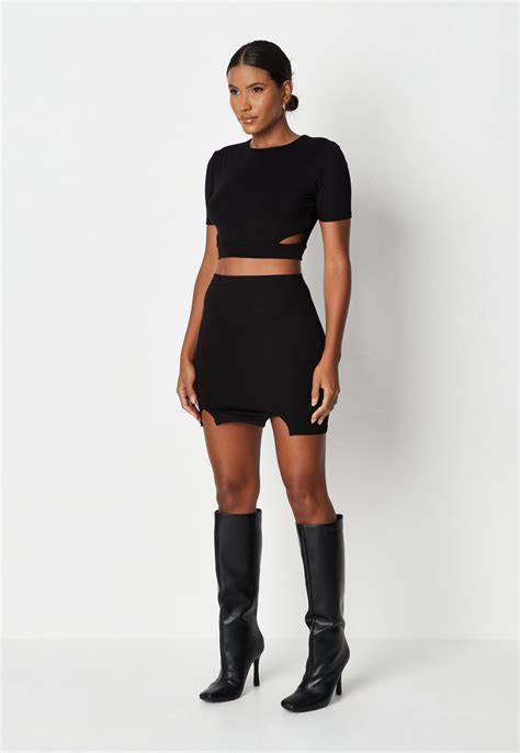 Black Crop Top And Mini Skirt Co Ord Set Missguided