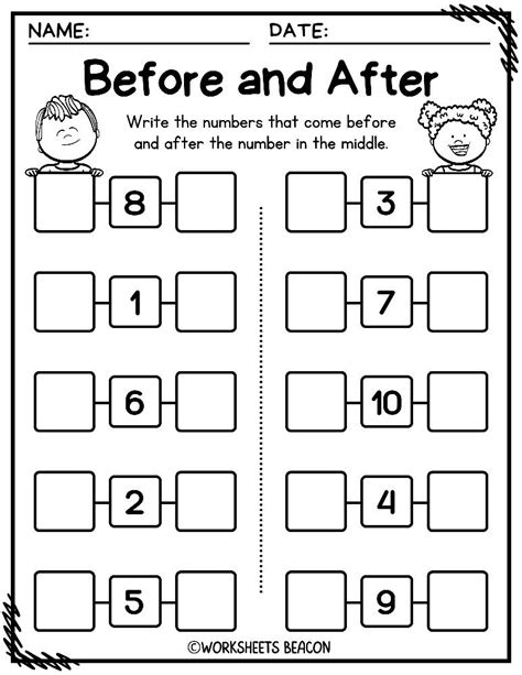 Before And After Numbers 1-20 Worksheets