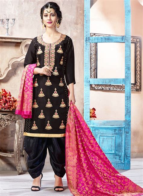 Black And Pink Embroidered Pure Silk Punjabi Suit Suits Clothing Clothes Design Punjabi Dress