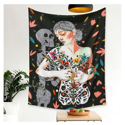 Psychedelic Nude Sexy Woman Skull Lover Tapestry Wall Etsy