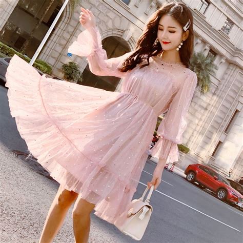 Autumn Fashion New Pink Dress Women Clothes Designer Aesthetic Chic