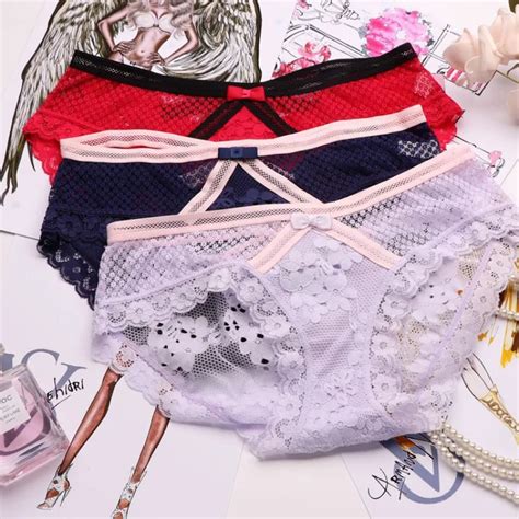 Spandcity Floral Embroidered Bow Sweet Girl Lace Panties Sex Women Sexy Hollow Out Underwear