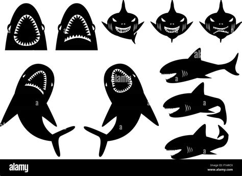 Colección De Tiburones Silueta En El Estilo De Dibujos Animados