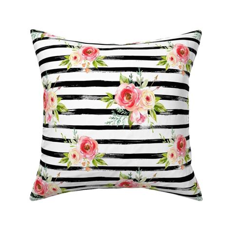 Natural Rose Florals Black And White Fabric Spoonflower