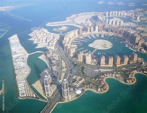 Aerial View Of The The Pearl Qatar A New Neighborhood In Doha Built On
