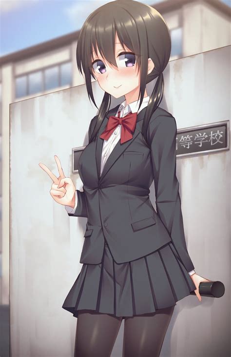 Anime School Girl Black Hair
