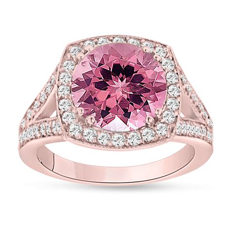 Pink Tourmaline Engagement Ring 14k Rose Gold 325 Carat Pave Halo