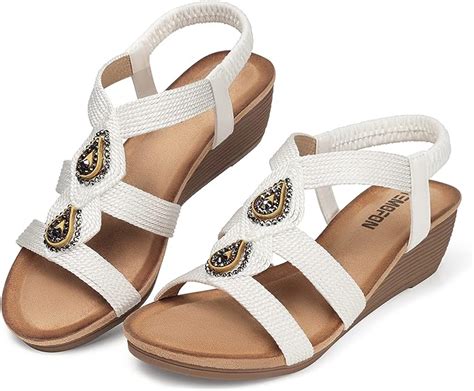 Amazon Com TEMOFON Womens Wedge Sandals Summer Comfortable Sandals For Women Elastic Ankle