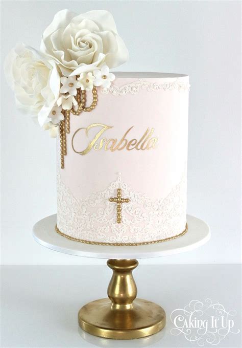 A Classy And Elegant One Tier Christening Cake Featuring A Soft Pink Canvas Embellished With The