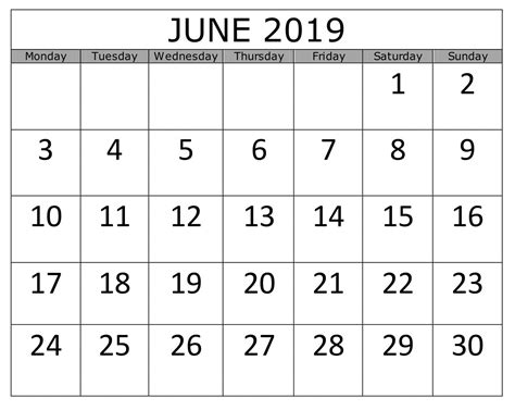 June 2019 Calendar Printable Pdf Excel Word Calendar Printables
