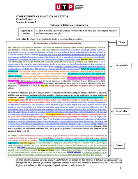 S S Estructura Del Texto Argumentativo Studocu