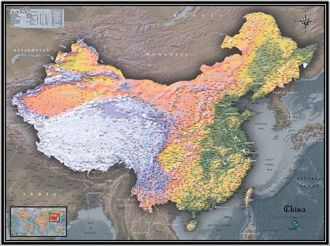 China Physical Wall Map By Outlook Maps Mapsales
