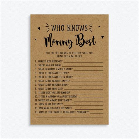 Who Knows Mommy Best Mommy Questions Rustic Baby Shower Etsy Uk