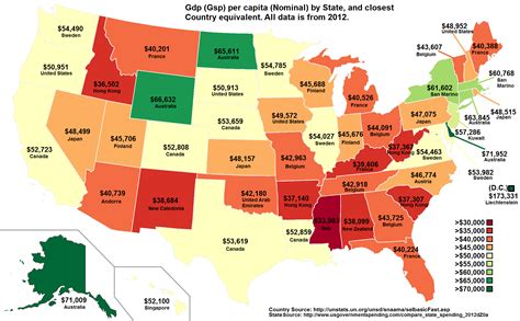 US States By GDP Per Capita Nominal And Their Nearest Country Equivalent X OC