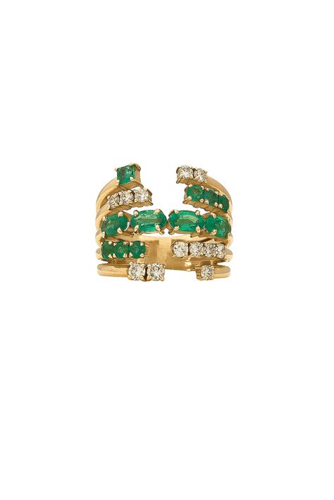 Siena Jewelry Multiband Ring In 14k Yellow Gold Diamond And Emerald Fwrd