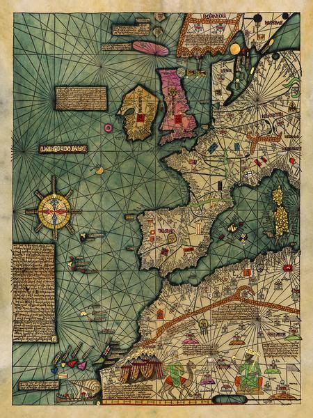 Medieval Map All Kingdoms Of The World Catalan Atlas 1375 4 Panel