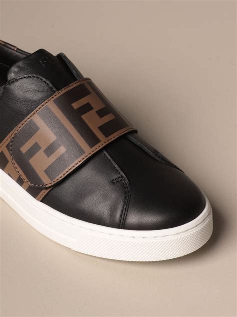 Fendi Slip On Sneakers In Leather With Ff Band Shoes Fendi Kids