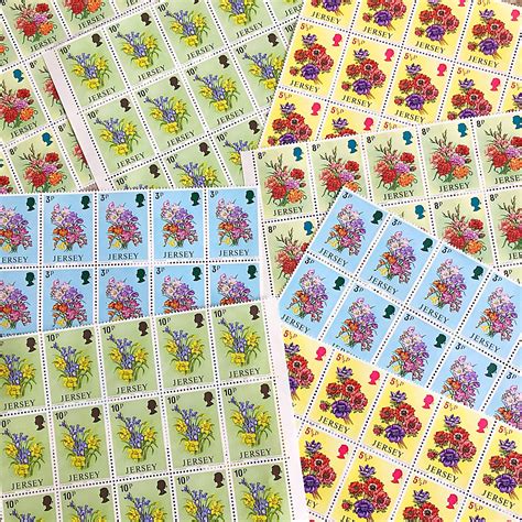 Floral Postage Stamps From Jersey Set Of Twenty Vintage Etsy Uk
