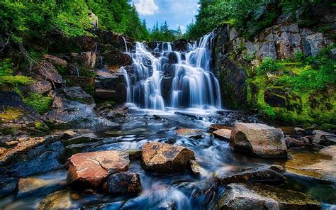 Waterfall Rocks Nature Streams Trees Waterfalls Hd Wallpaper Peakpx