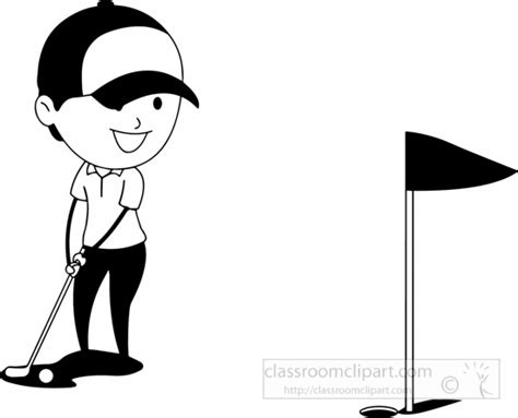 Sports Black And White Outline Clipart Black White Golf Boy Playing
