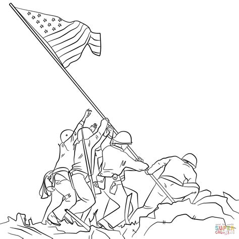 Raising The Flag On Iwo Jima Coloring Page Free Printable Coloring Pages