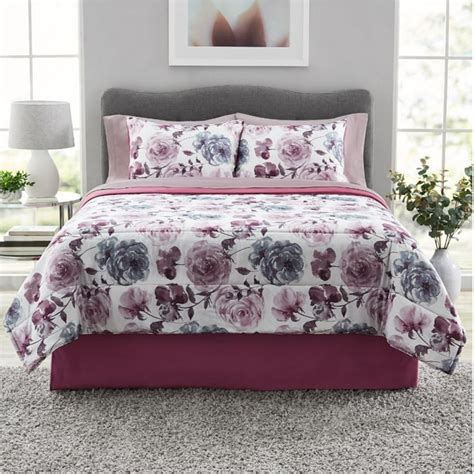 Mainstays Purple Floral Complete 6 Piece Bed In A Bag Bedding Set Twin