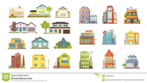 Click on the download button to explore them. Set Of Different Styles Residential Houses. City ...