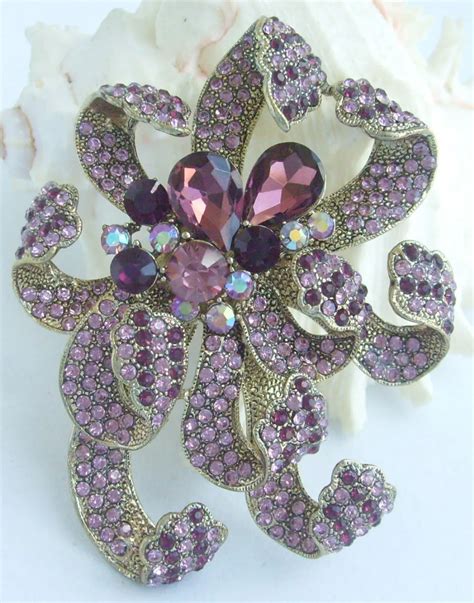 Flower Brooch Pin W Purple Rhinestone Crystal Ee06174c3 In Brooches