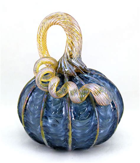 Light Blue Pumpkin With Gold Stripes By Ken Hanson And Ingrid Hanson