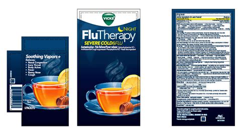 Vicks Flu Therapy Severe Cold And Flu Night Acetaminophen Diphenhydramine Hydrochloride And