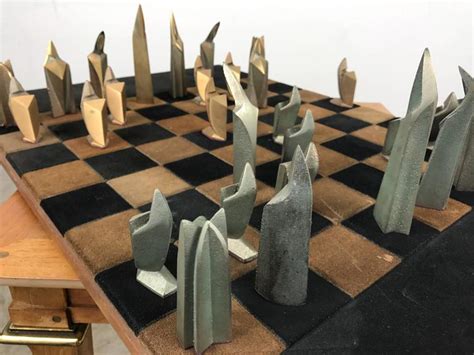 I applied a few coats of tung oil, it was rather daunting applying then cleaning off the excess oil but it turned out amazing! Mid-Century Modern Bronze and Suede Chess Set, Cubist, Art ...