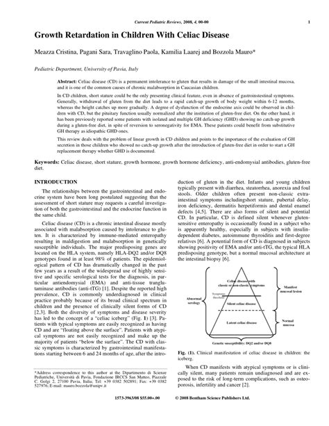 Pdf Growth Retardation In Children With Celiac Disease