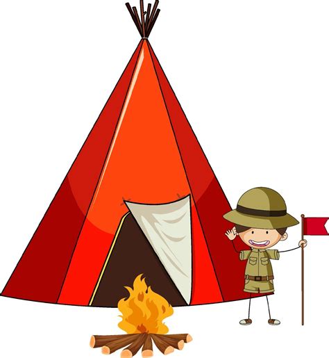 Camping Tent With Doodle Kids Cartoon Character Isolated 2131469 Vector