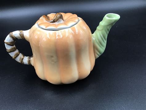 Pumpkin Shaped Teapot Vintage Halloweenfall Decor Etsy