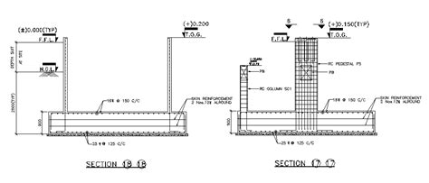Cad Rcc Raft Foundation Footing 2d View Structural Blocks Dwg File B99