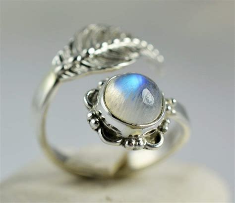 Fine Rings 925 Sterling Silver Rainbow Moonstone Gemstone Rings Size 7