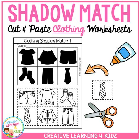 Shadow Matching Clothing Cut And Paste Worksheets ~digital Download~