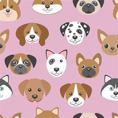 Vector Seamless Pattern with Cute Cartoon Dog Puppies. Stock