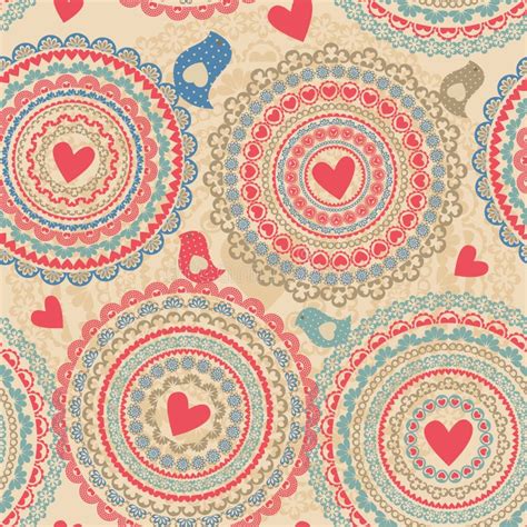 Vintage Seamless Pattern With Heart Elements Stock Vector