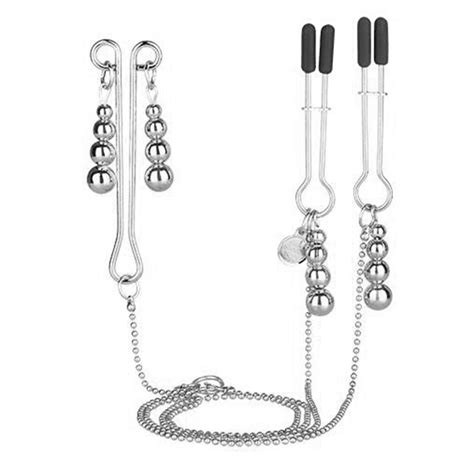 3 Head Metal Nipple Clamps With Chain Clitoris Clips Flirting Teasing