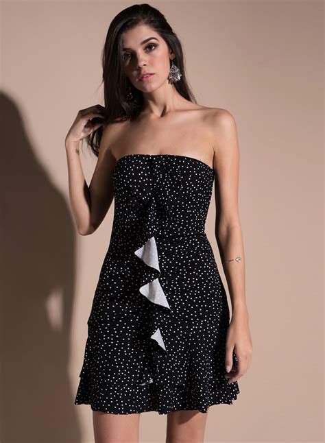 Strapless Polka Dots Ruffle Mini Dress Stylesimo Com