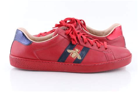Gucci Red Mens New Ace Embroidered Low Top Sneakers Shoes Tradesy