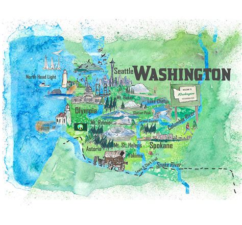 Washington Illustrated Travel Poster Favorite Map Painting By M