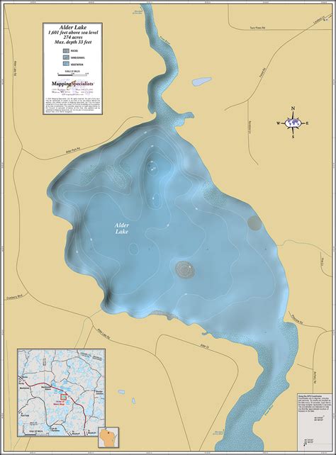 Alder Lake Manitowish Chain Wall Map