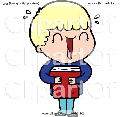 Clipart Laughing Cartoon Man Holding Book by lineartestpilot #1490192